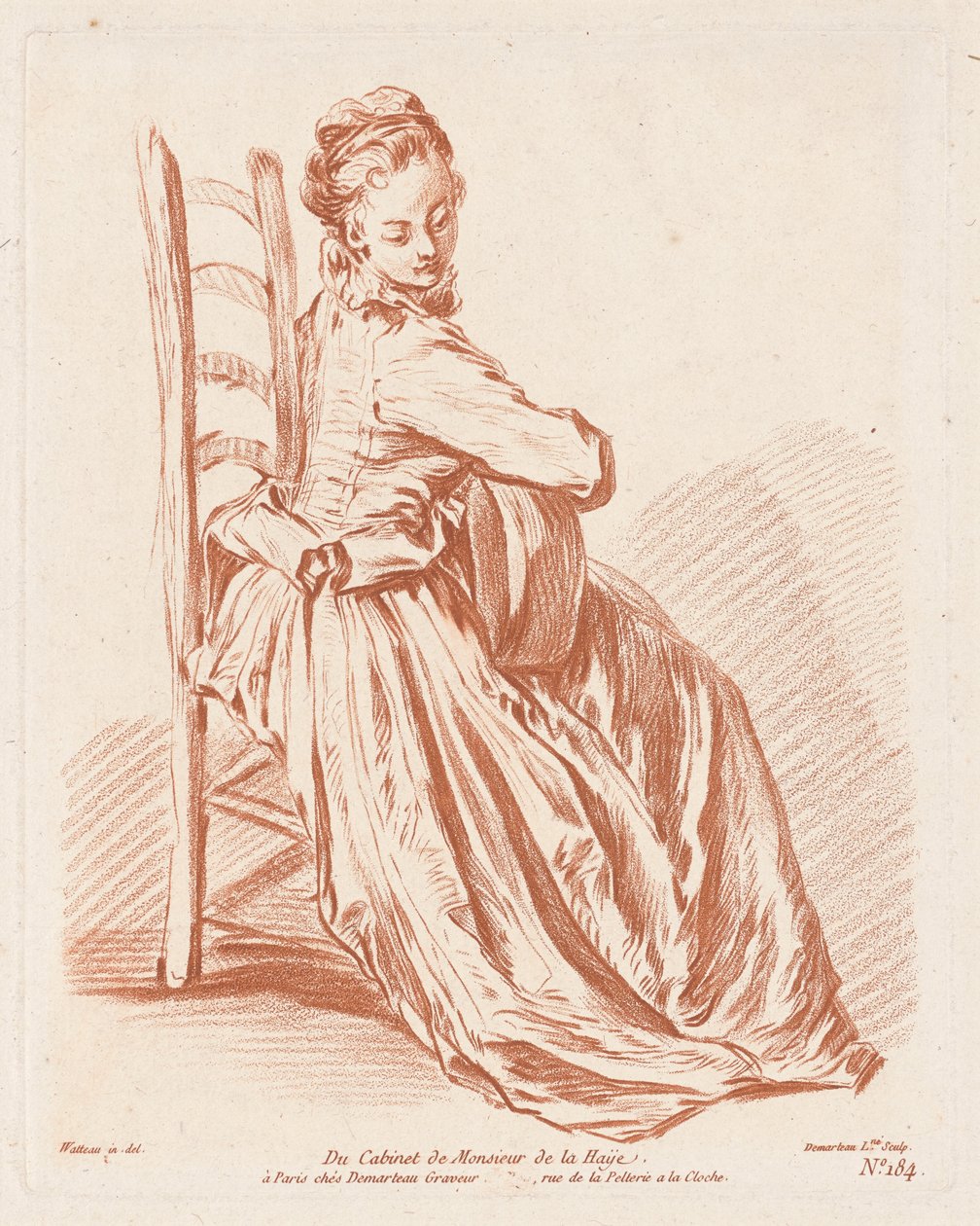 Mulher tocando guitarra de Gilles Demarteau, the Elder, Antoine Watteau