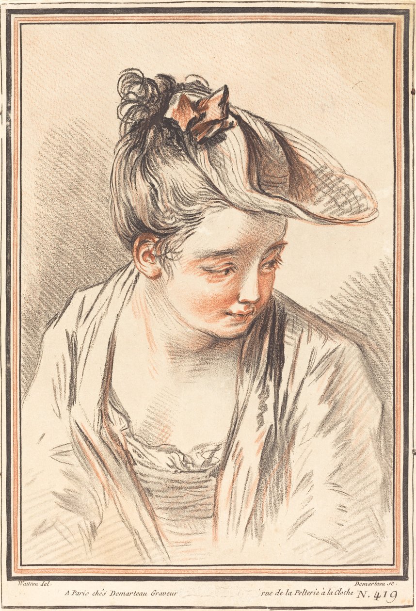 Cabeça de uma jovem de Gilles Demarteau, the Elder after Antoine Watteau