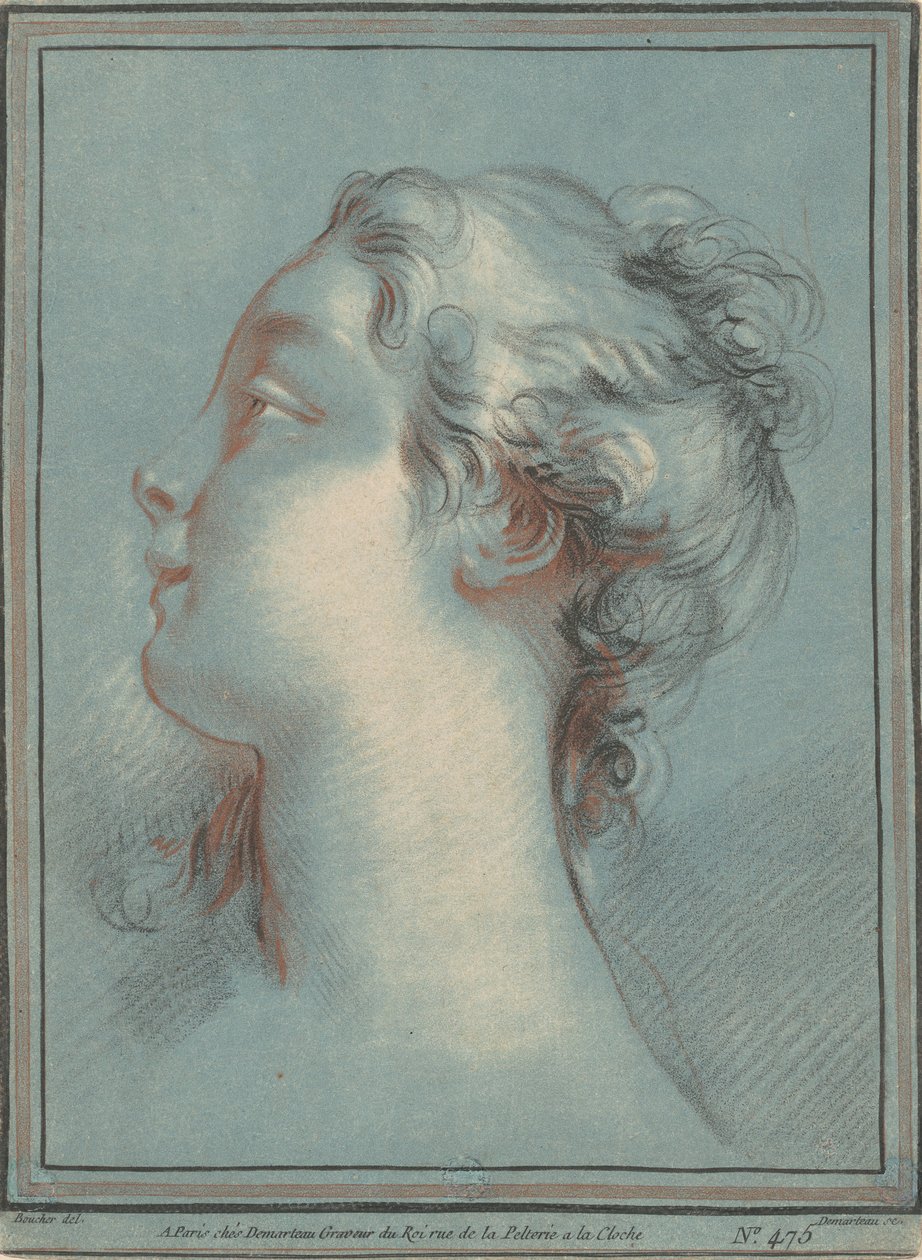 Cabeça de uma jovem virada para a esquerda de Gilles Demarteau, the Elder, after François Boucher
