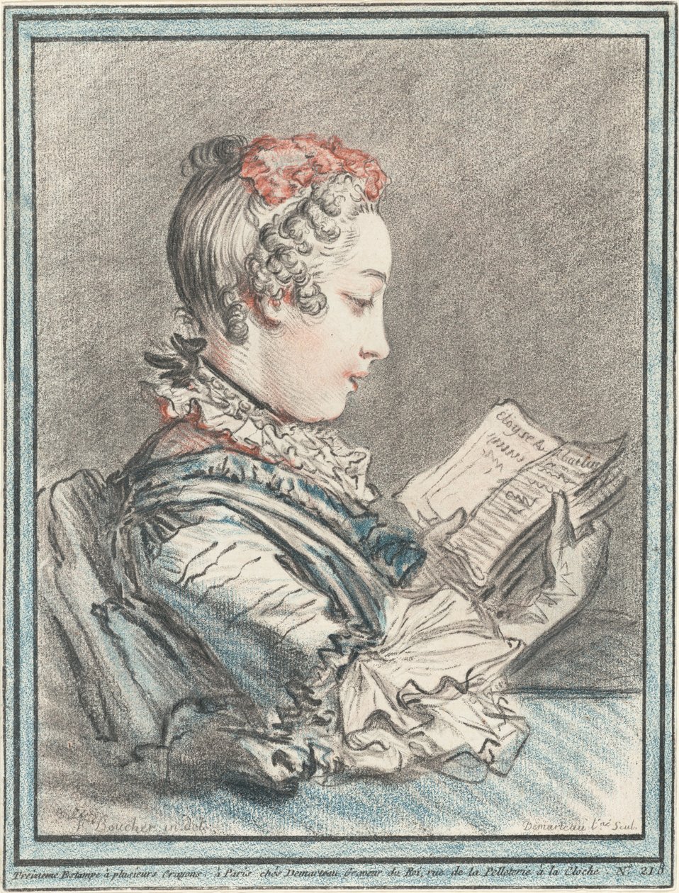 Jovem lendo "Héloise e Abélard" de Gilles Demarteau, the Elder after François Boucher