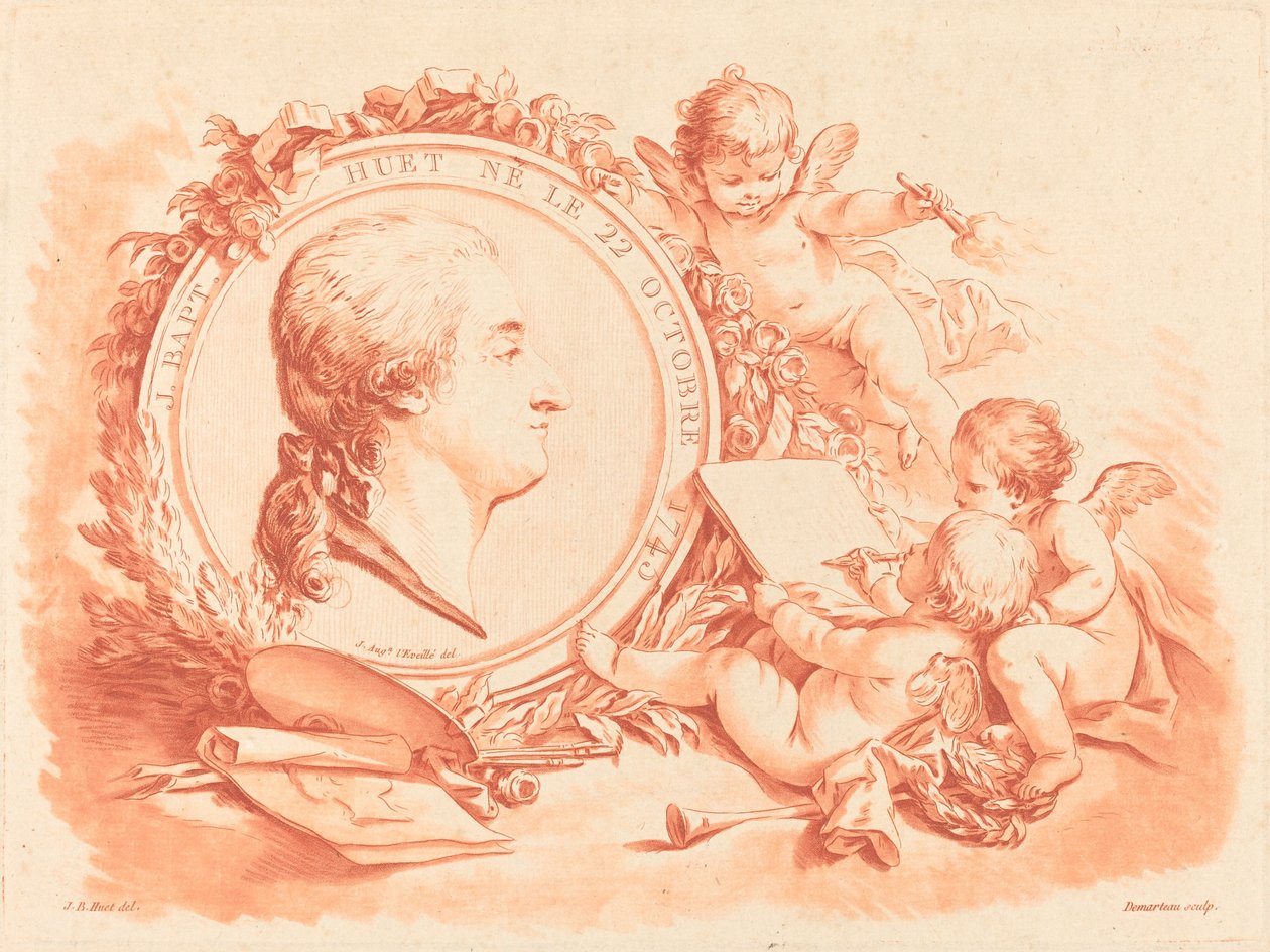 Retrato alegórico de Jean-Baptiste Hüet de Gilles Demarteau, the Elder after Jean Baptiste Hüet, I after Jean Augustin Léveillé