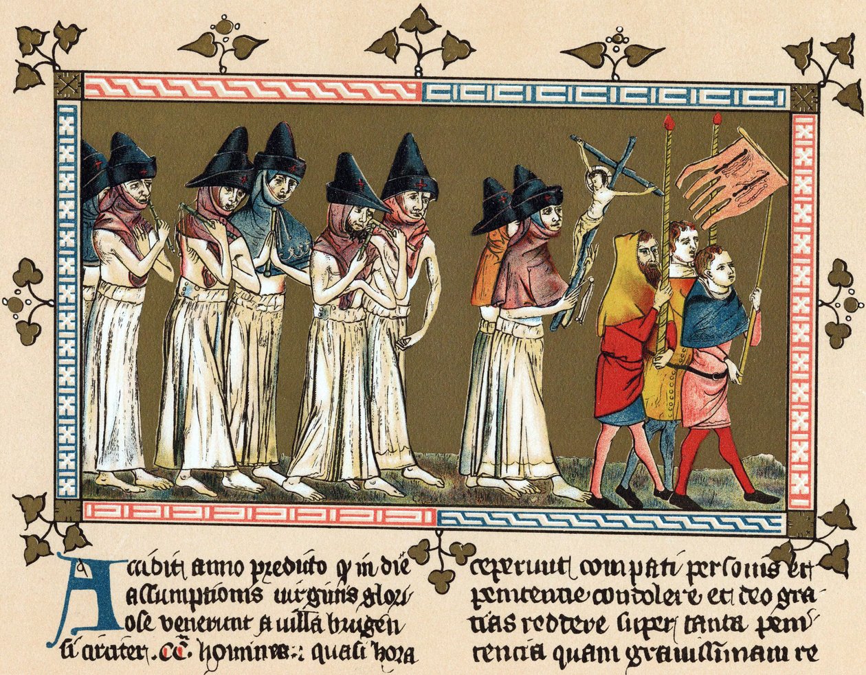 Flagelantes ou Irmãos da Cruz em Doornik em 1349 (litografia) de Gilles Le Muisit