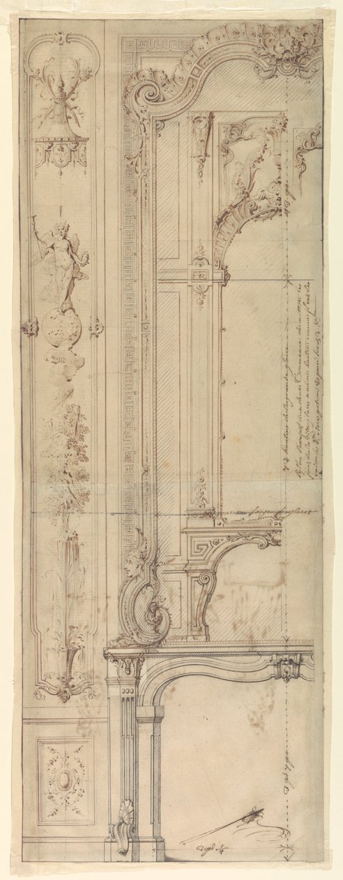 Projetos para lareiras para o Hotel de Pomponne, Place des Victoires, Paris de Gilles Marie Oppenord