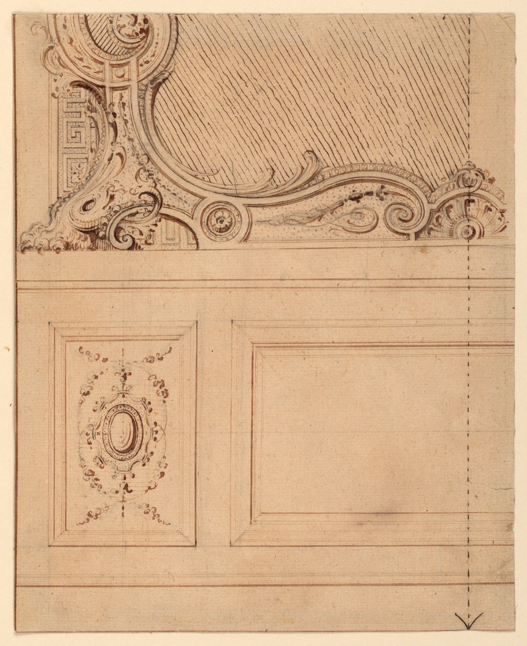 Desenho, Projeto para a parte inferior de um painel de parede, 1714 de Gilles Marie Oppenord