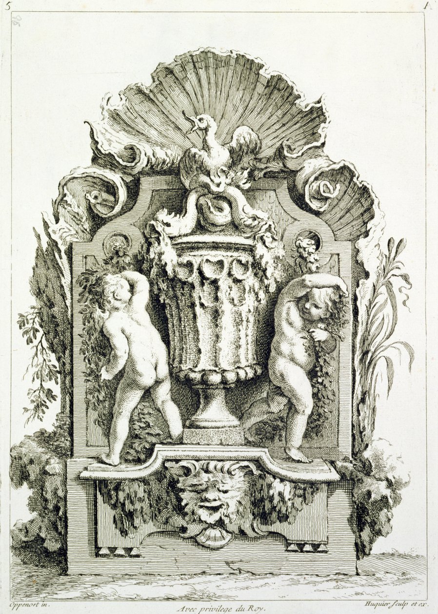 Placa de desenhos, gravada por Huquier de Gilles Marie Oppenord