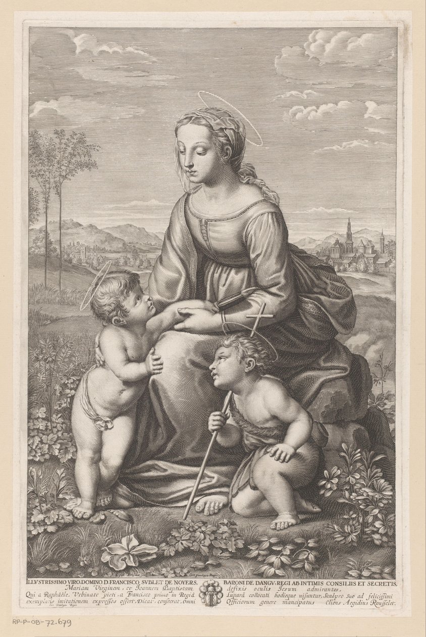 Maria com criança e João Batista em uma paisagem de prado de Gilles Rousselet