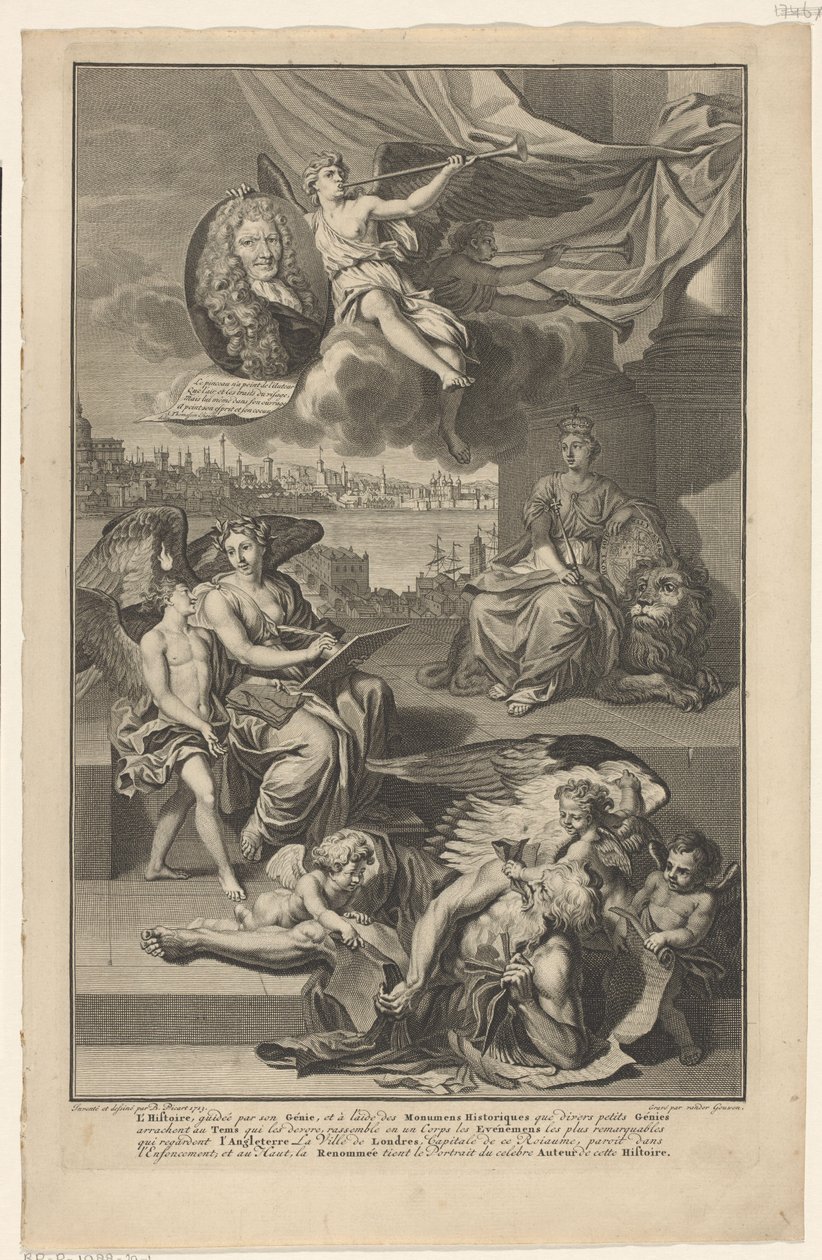 Alegoria da história da Grã-Bretanha com o retrato de Isaac de Larrey
Página de título para: Isaac de Larrey, Histoire d