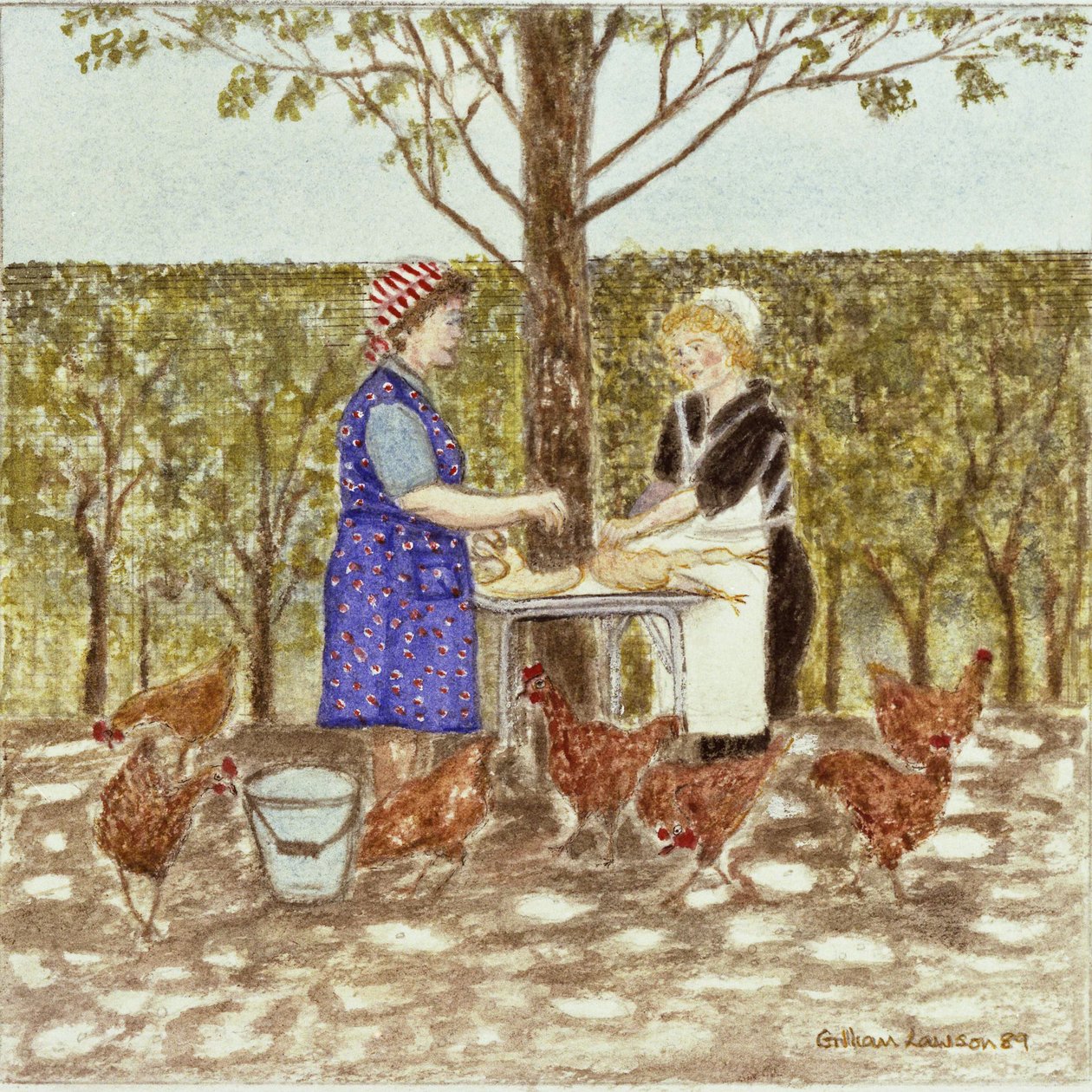 Coq au Vin, 1989 (aguarela sobre papel) de Gillian Lawson
