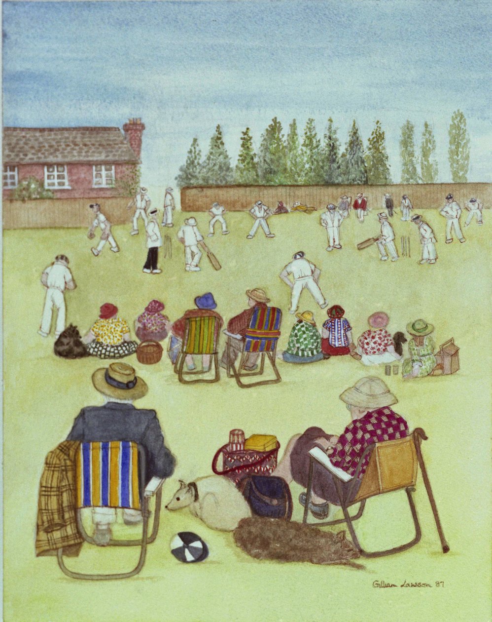 Cricket on the Green, 1987 (aguarela sobre papel) de Gillian Lawson