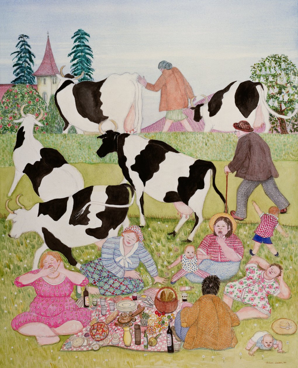 Piquenique com vacas de Gillian Lawson