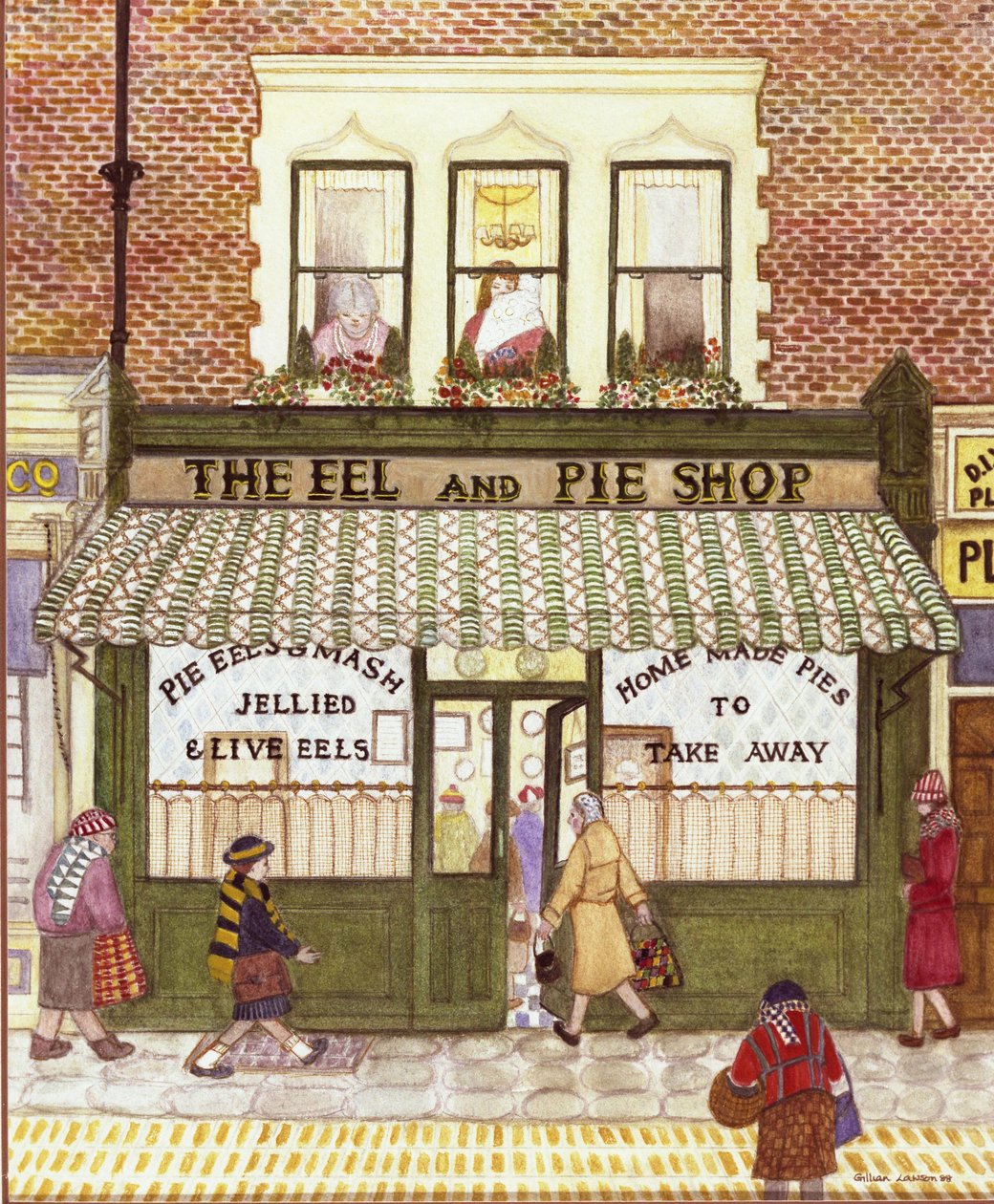 The Eel and Pie Shop, 1989 (aguarela sobre papel) de Gillian Lawson