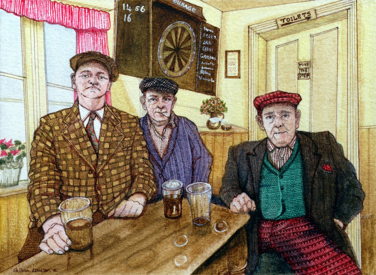 Três homens em um pub, 1984 de Gillian Lawson