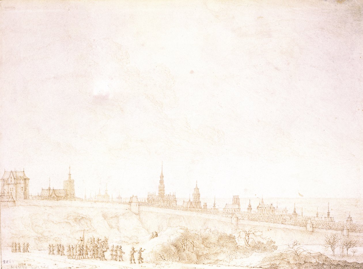 Vista de Malines (caneta e tinta marrom no papel) de Gillis Neyts