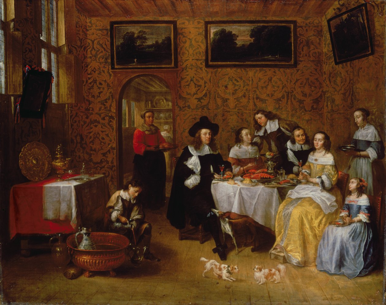 Um jantar em família nobre de Gillis van Tilborgh the younger