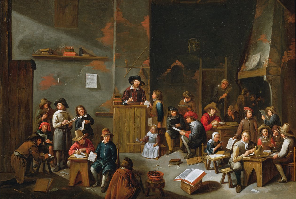 O interior de um quarto da escola de Gillis van Tilborgh the younger