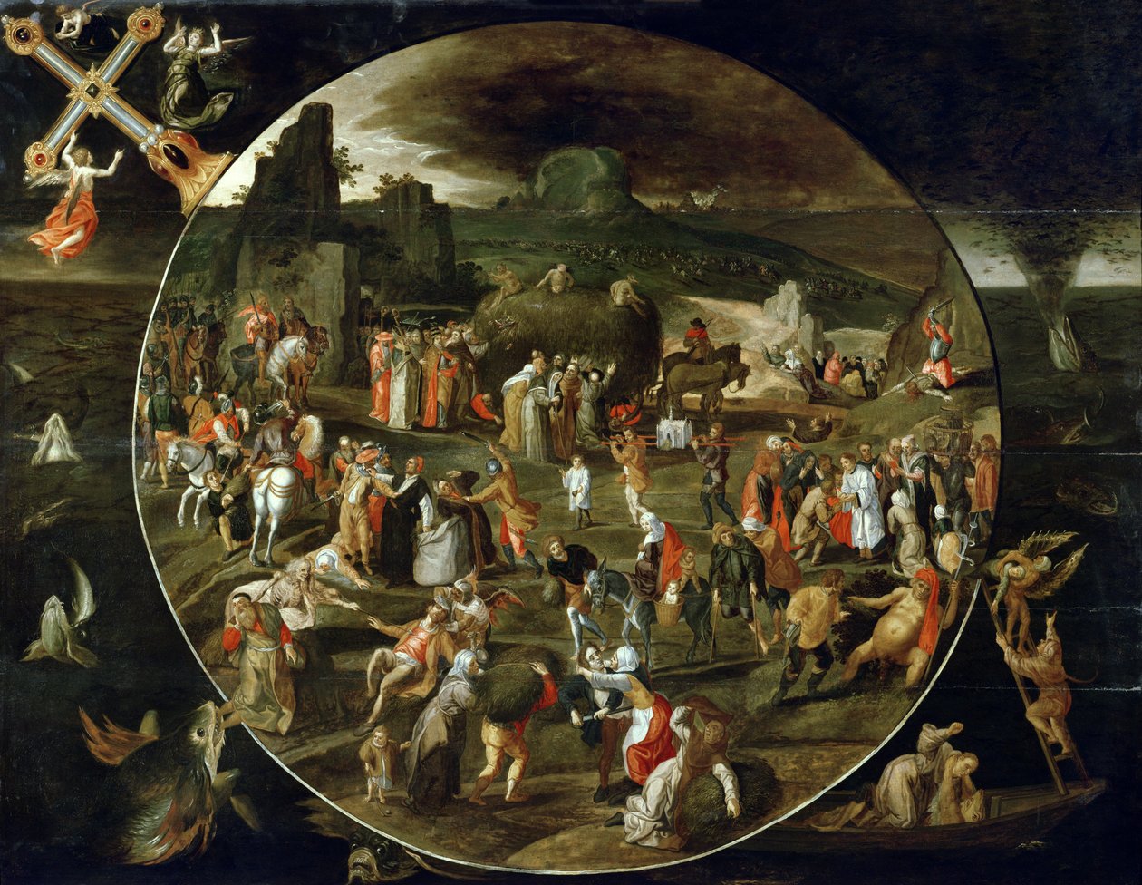 O Haywain, Alegoria da Vaidade do Mundo (óleo sobre painel) de Gillis (workshop of) Mostaert