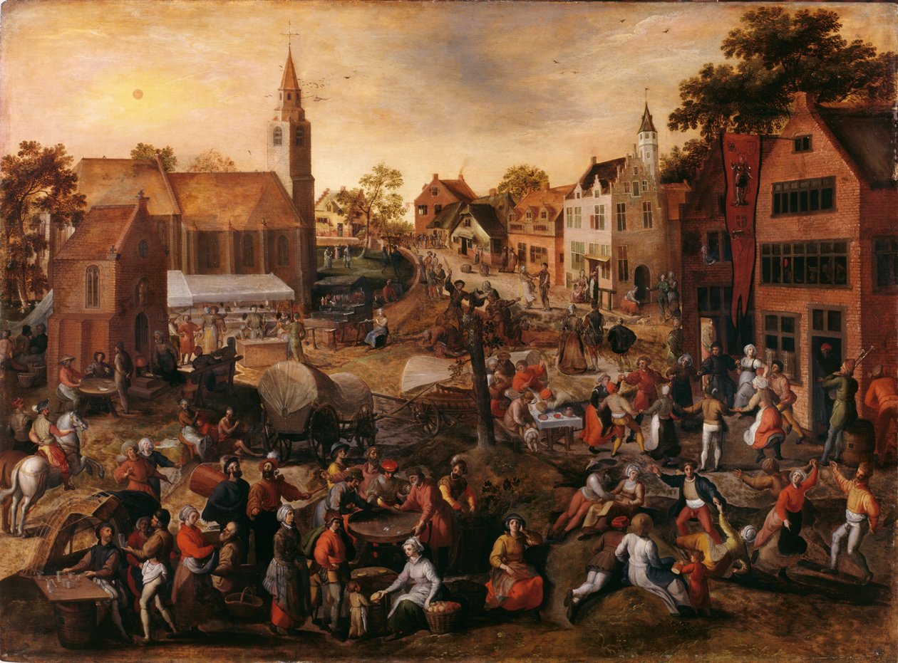 Feira da aldeia em Saint-Joris (óleo sobre painel) de Gillis Mostaert