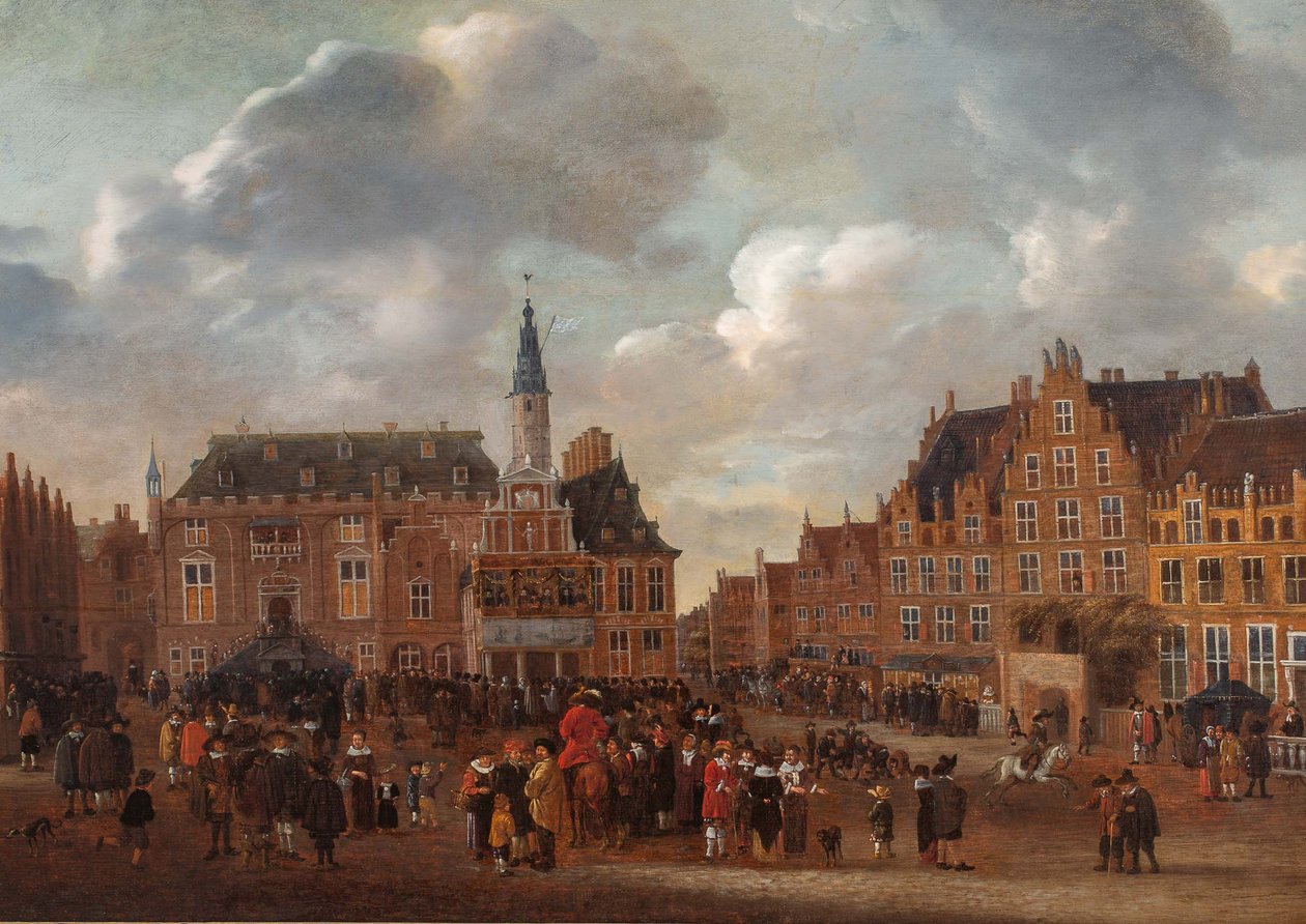 Anúncio do Tratado de Paz de Münster em 1648 a partir da varanda da Câmara Municipal de Haarlem de Gillis Rombouts