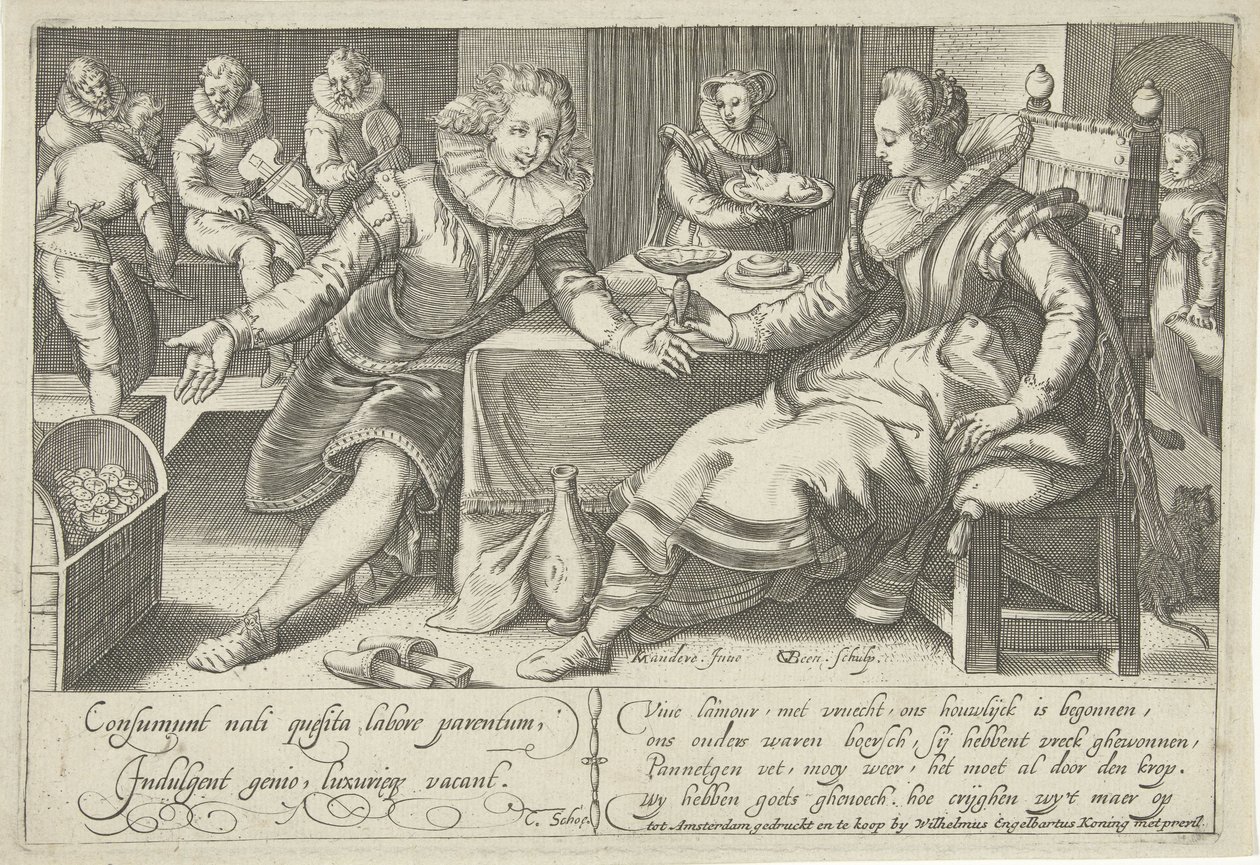 Desperdício no casamento Casal elegante à mesa em uma sala de Gillis van Breen