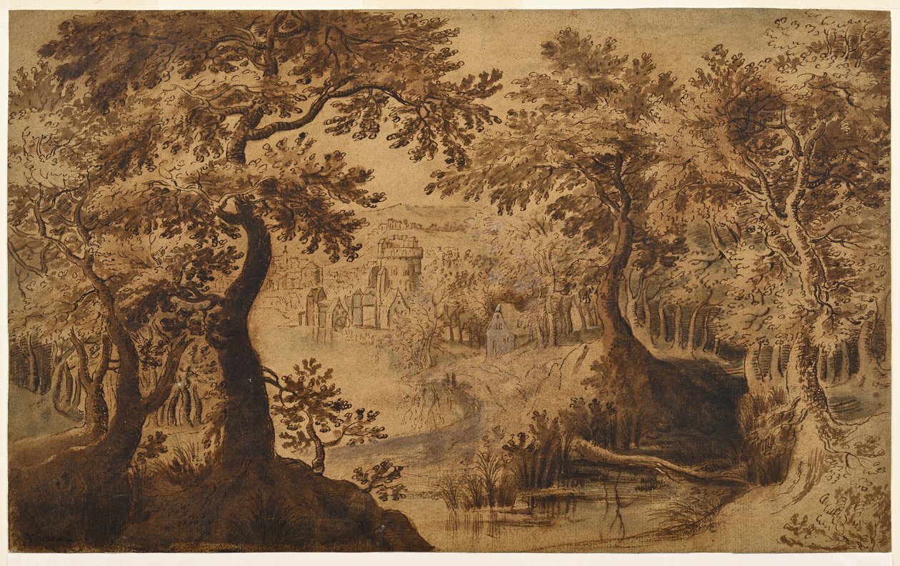 Paisagem de madeira com vista de Gillis van III (circle of) Coninxloo