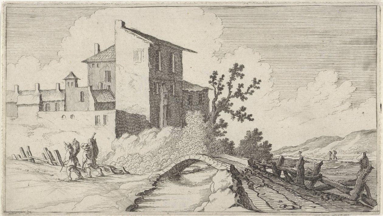 Ponte em frente de edifícios murados
Doze paisagens (título da série) de Gillis van Scheyndel (I)