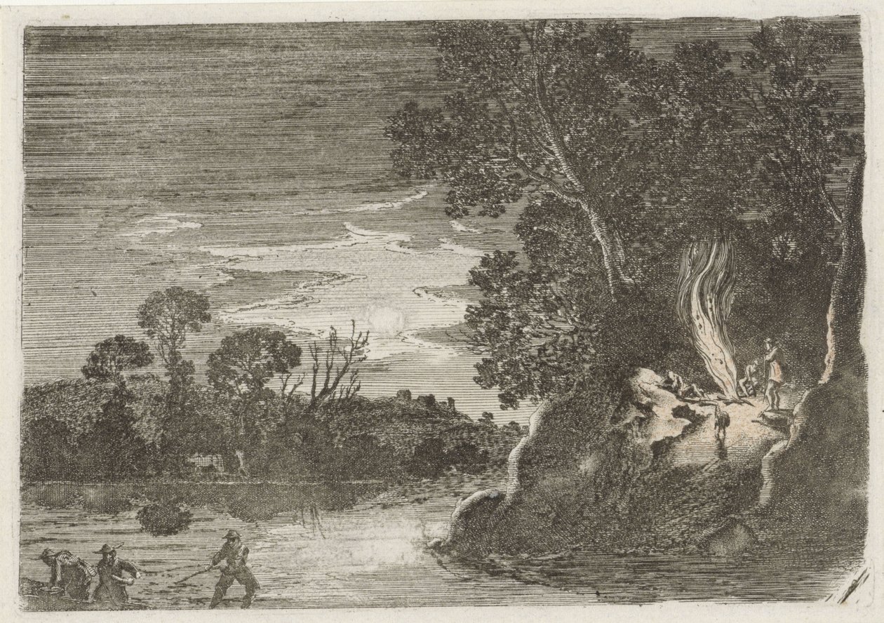 Figuras ao redor de uma fogueira Sete paisagens (título da série) de Gillis van Scheyndel (I)