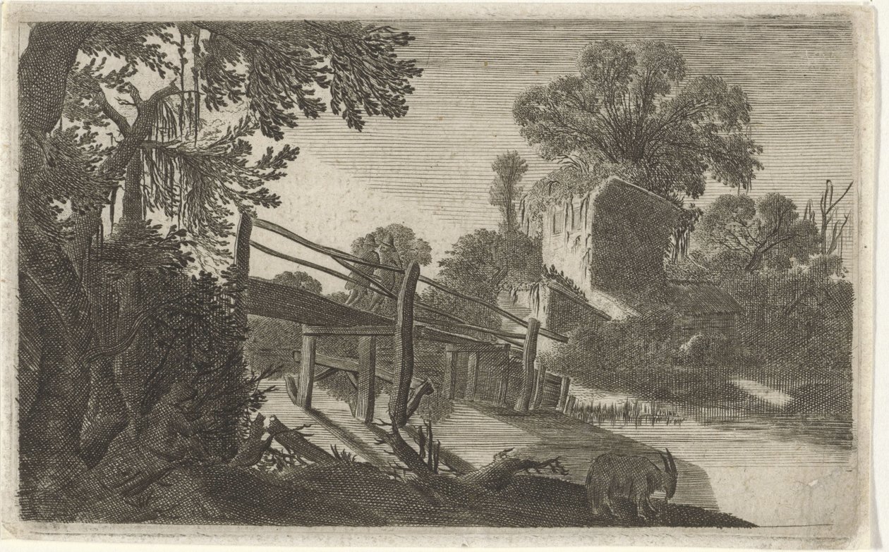 Ponte de madeira em uma ruína Seis paisagens (título da série) de Gillis van Scheyndel (I)