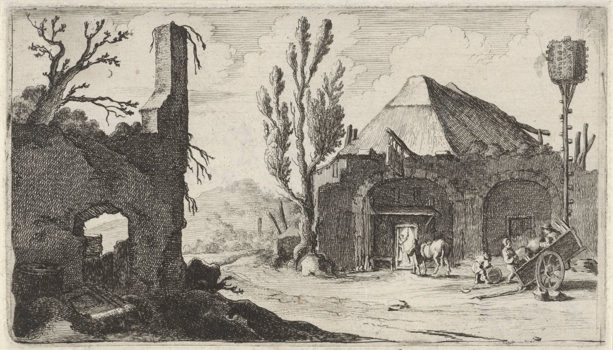 Estrada rural perto de uma ruína e de uma estalagem
Doze paisagens (título da série) de Gillis van Scheyndel (I)
