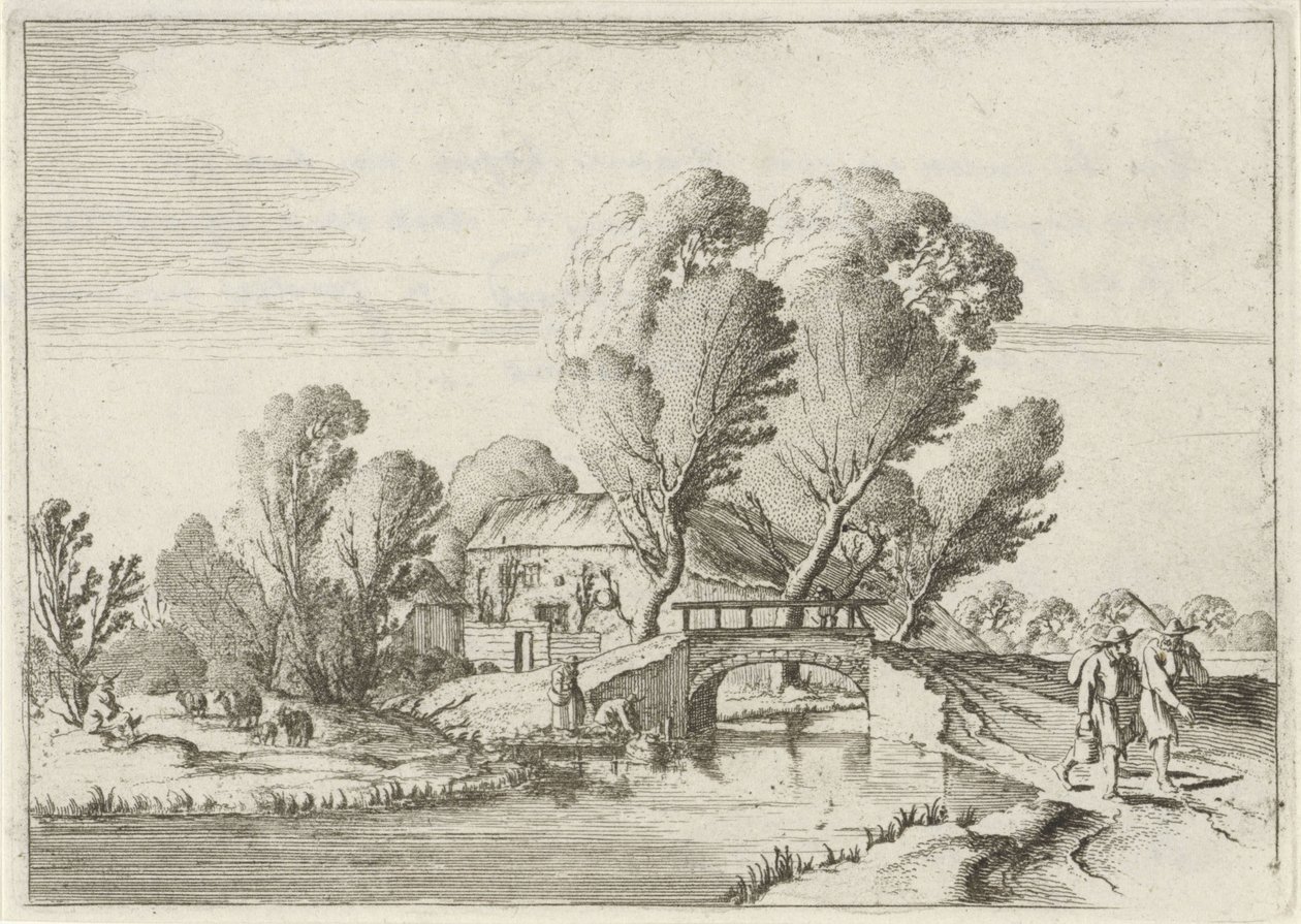 Dois caminhantes por um canal Sete paisagens (título da série) de Gillis van Scheyndel (I)