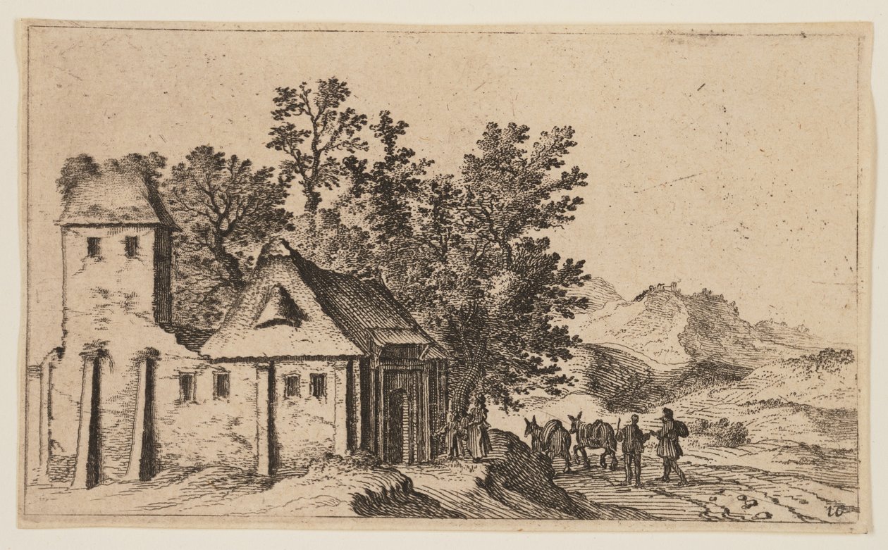 Quinta antes das árvores em terreno montanhoso, de Twelve Landscapes de Gillis van Scheyndel