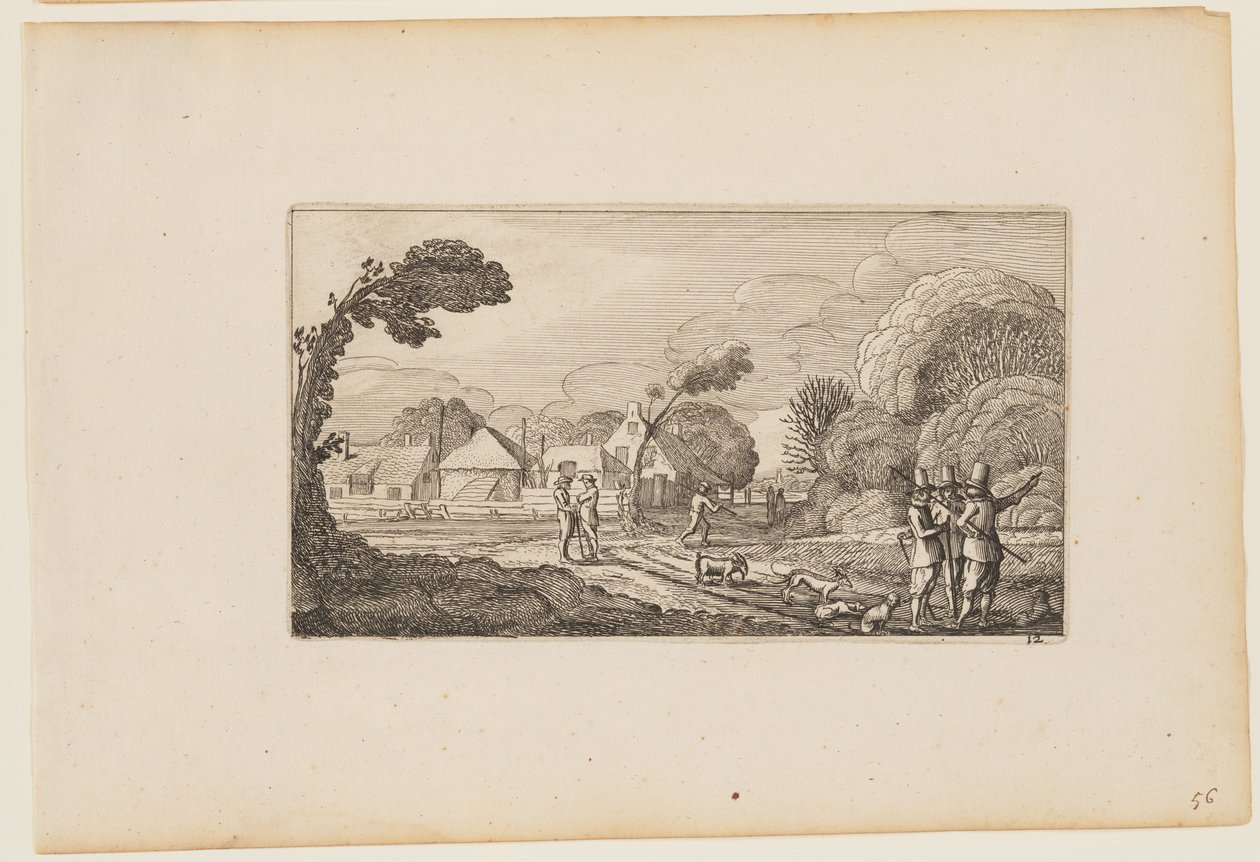 Vários homens a caminho de uma quinta, de Doze paisagens com figuras de Gillis van Scheyndel