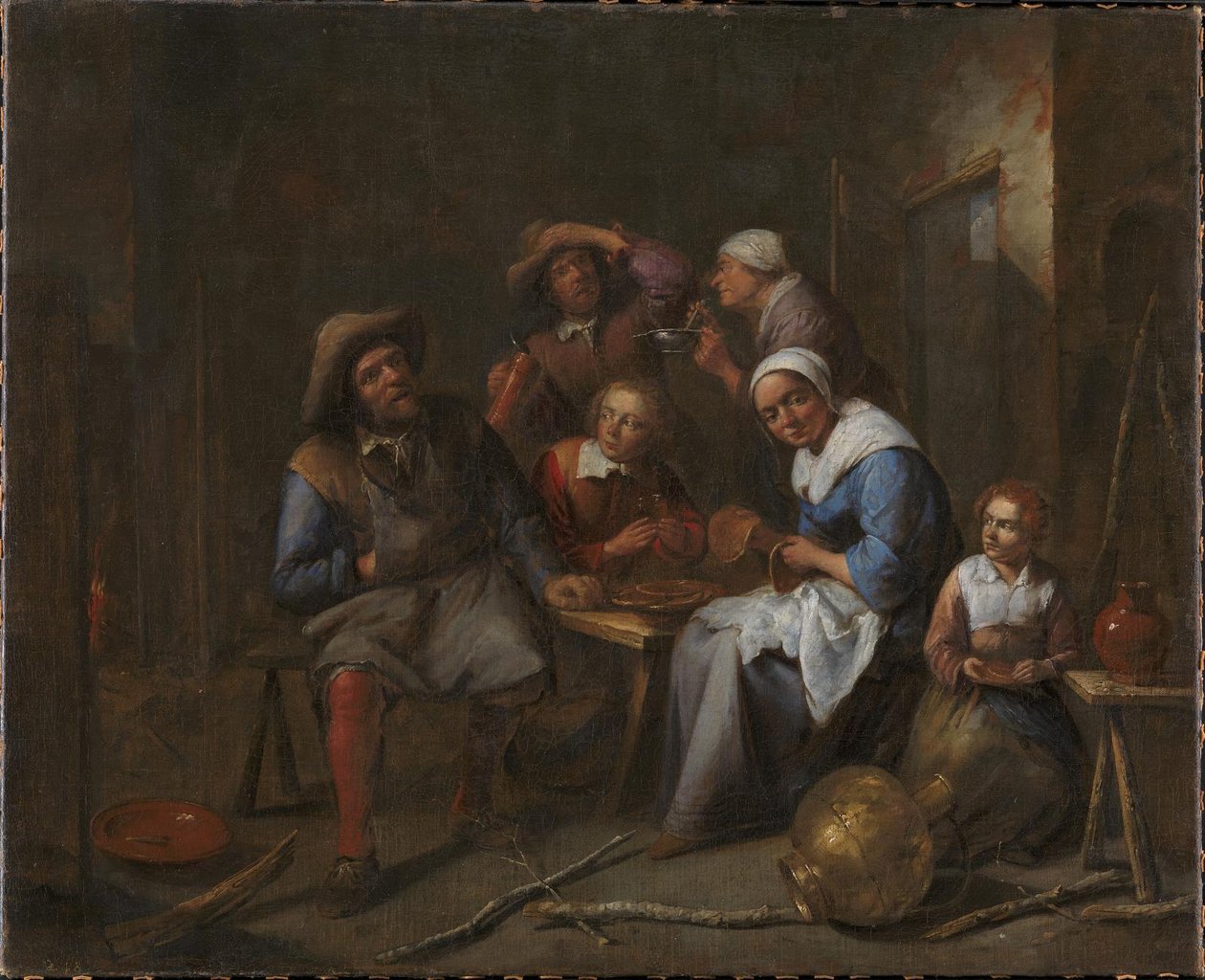 Um interior com artesãos e camponeses comendo e bebendo de Gillis van Tilborgh