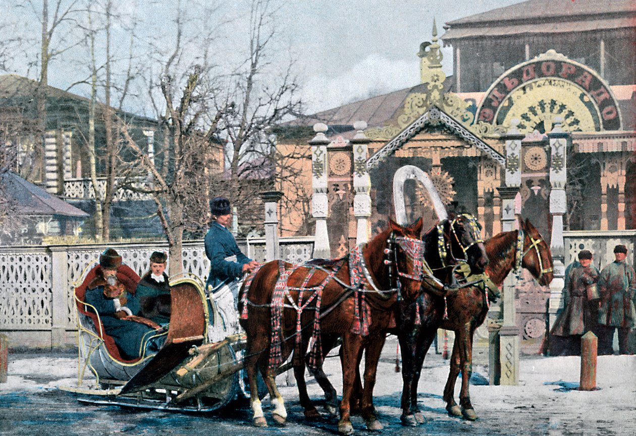 Um trenó da troika em Moscou, Rússia, c1890 de Gillot