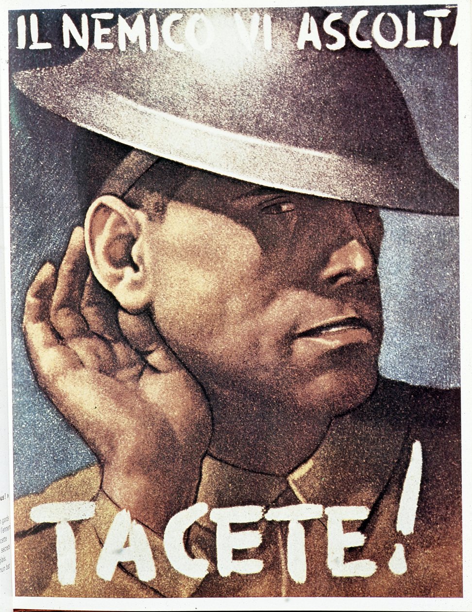 Silêncio, o inimigo ouve - cartaz de propaganda italiano, v.1942 Ilustração de Gino Boccasile (1901-1952) de Gino Boccasile