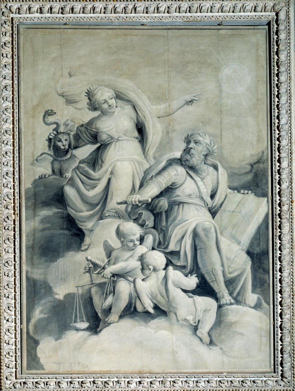 A justiça recompensa o valor e mostra a casa da virtude, a alegoria (Pintura de Gio Batta Celle