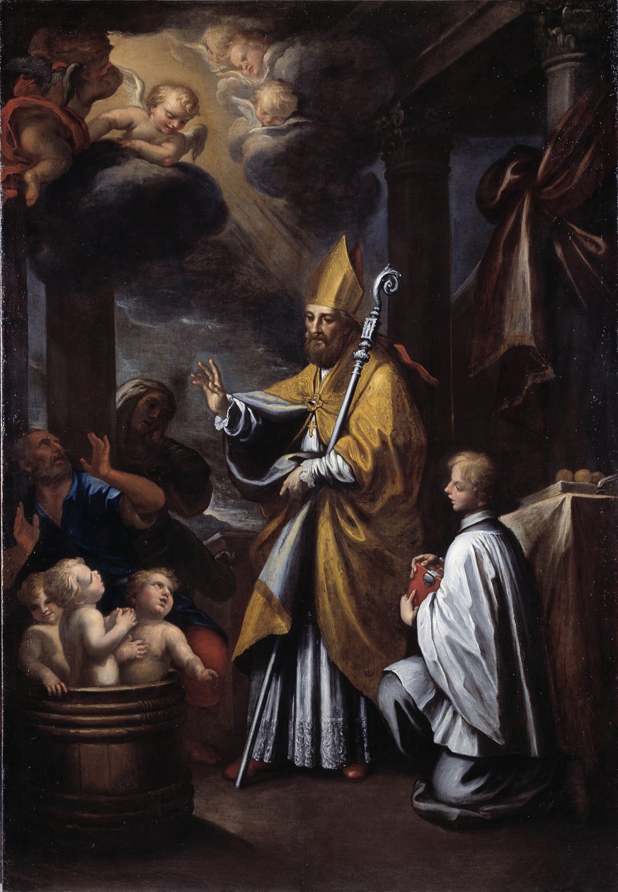 São Nicolau ressuscitando três crianças (óleo sobre tela de Gio Raffaele Badaracco