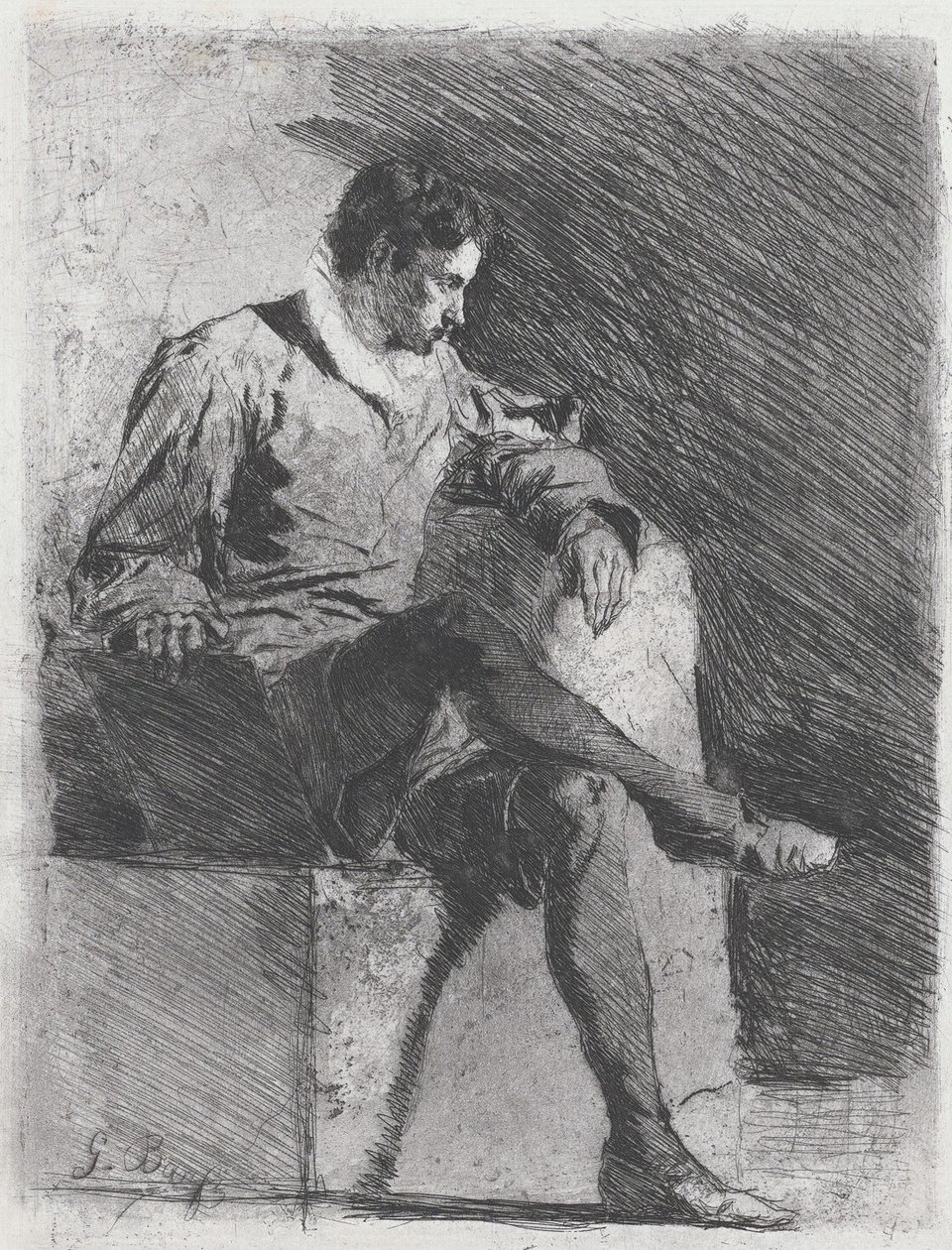 Homem sentado em traje do século XVI, c. 1878. de Gioacchino Banfi