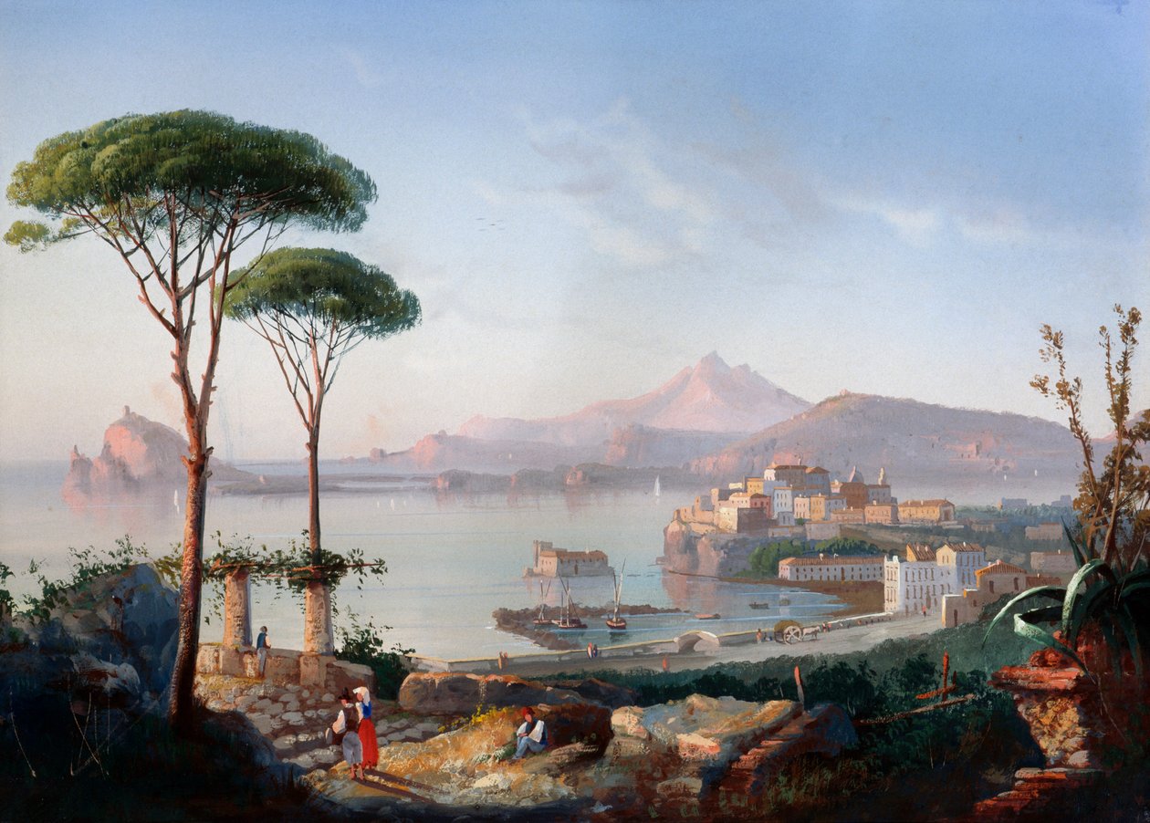Vista da Baía de Pozzuoli com Capo Miseno e Ischia ao fundo (gouache) de Gioacchino La Pira