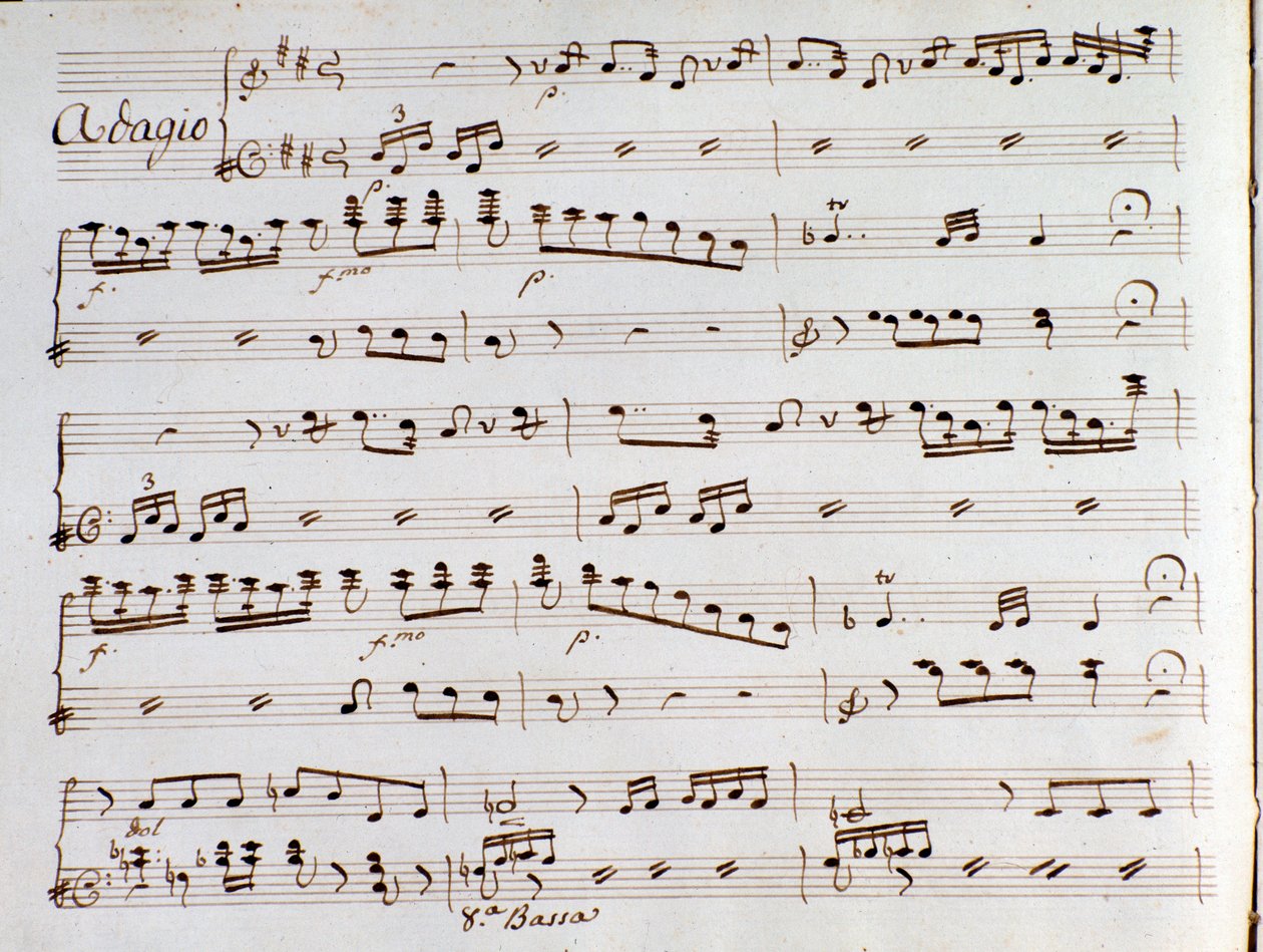 Página da partitura musical da sinfonia do turco na Itália de Gioacchino Rossini de Gioachino Rossini