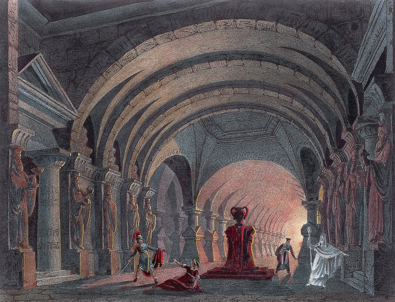Cenografia para a Lei IV de Semiramida de Gioacchino Rossini (1792-1868), gravura de Gioachino Rossini