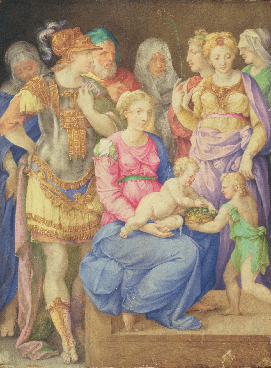 A Virgem e o Menino, São João Batista e sete indivíduos, c.1553 de Giorgio Giulio Clovio