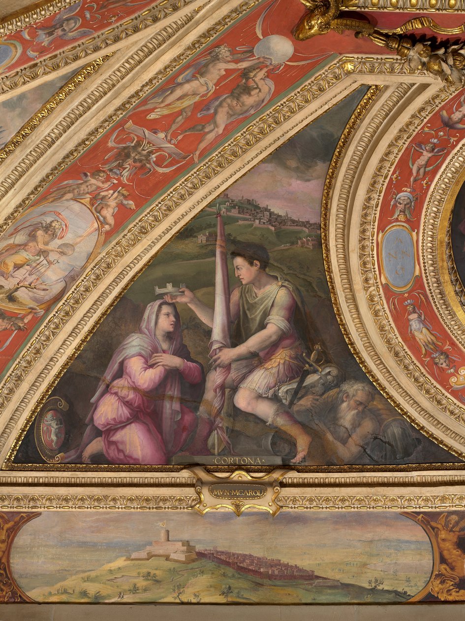 Alegoria de Cortona; para o fundo, vista de Montecarlo de Giorgio Vasari