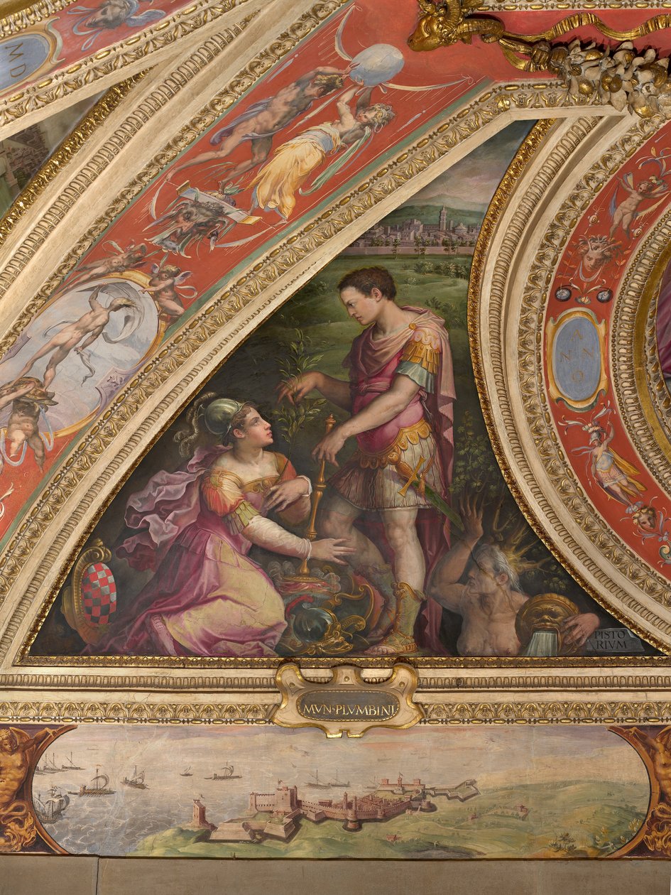Alegoria de Pistoia; para o fundo, vista de Piombino de Giorgio Vasari