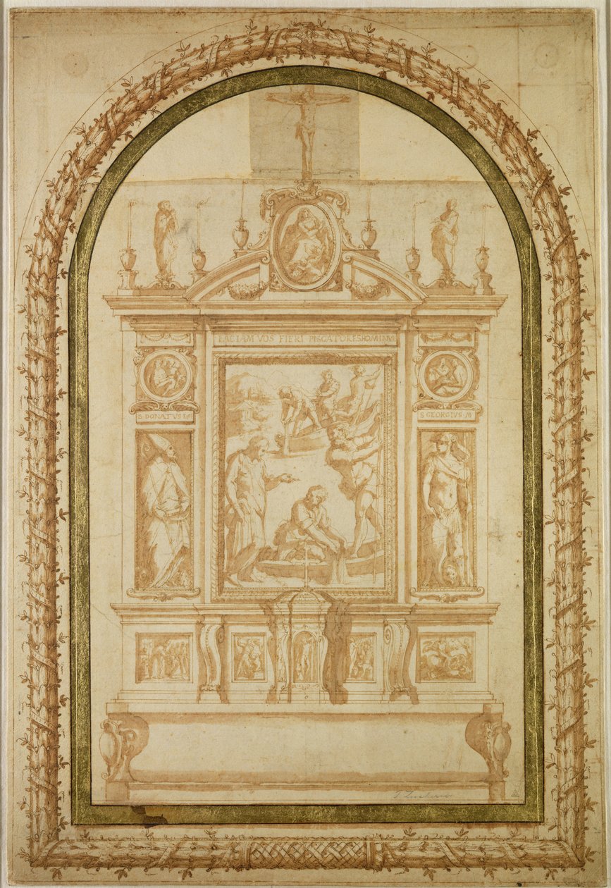 St. Peter Fishing, estudo para o Altar da Família Vasari em Arezzo, 1563 (caneta e tinta sobre papel) de Giorgio Vasari