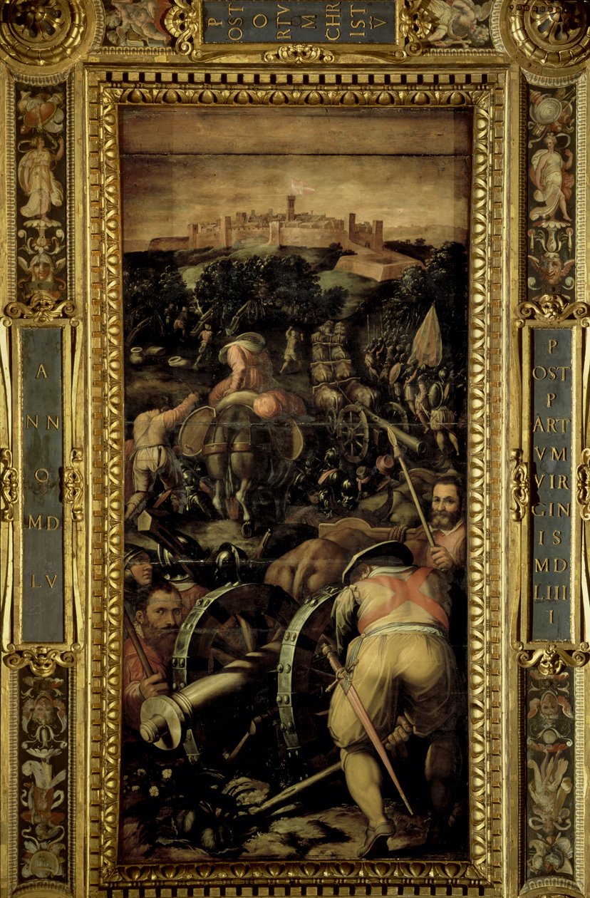 A captura de Monteriggioni do teto do Salone dei Cinquecento, 1565 (painel) de Giorgio Vasari