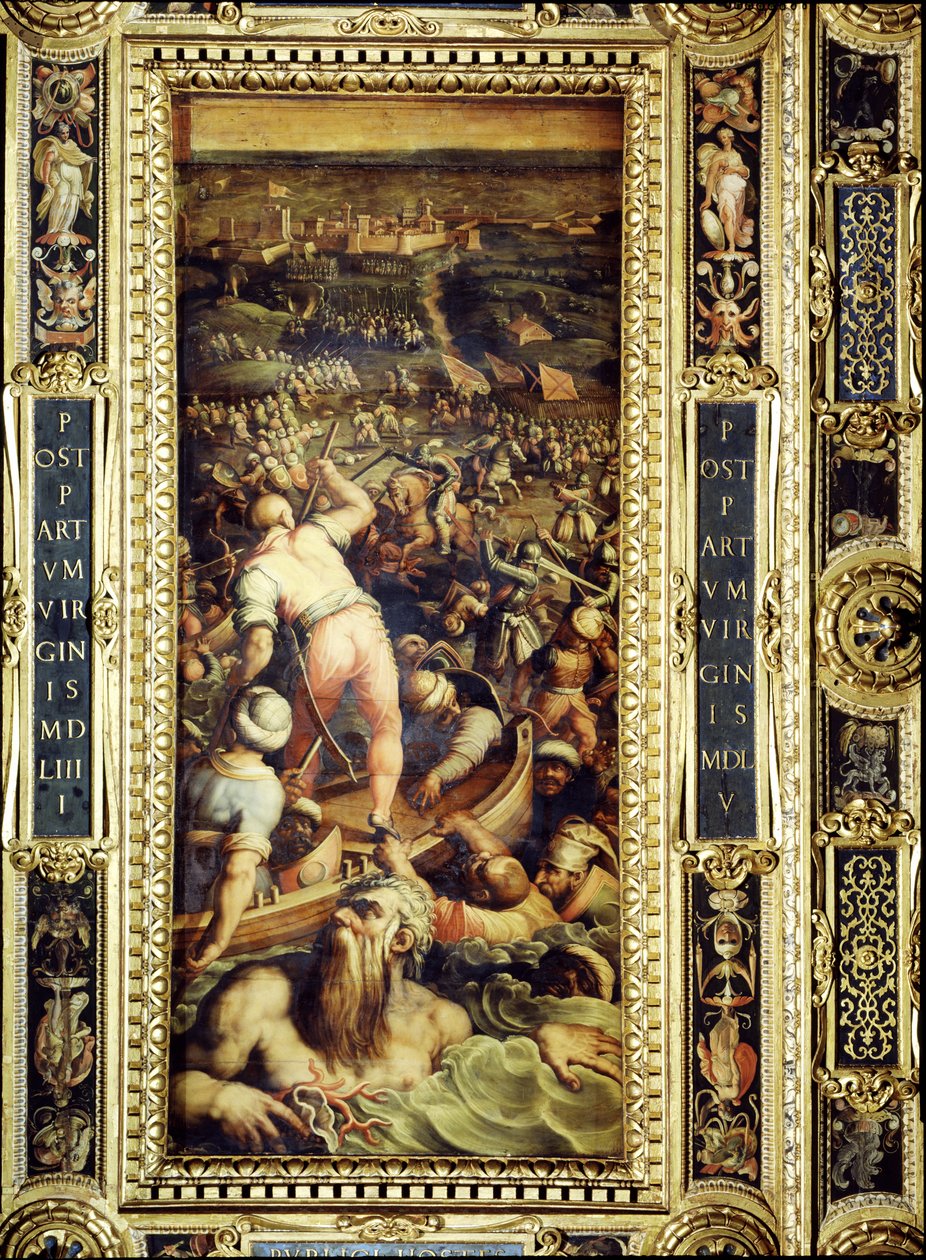 A derrota dos turcos em Piombino do teto do Salone dei Cinquecento, 1565 (painel) de Giorgio Vasari