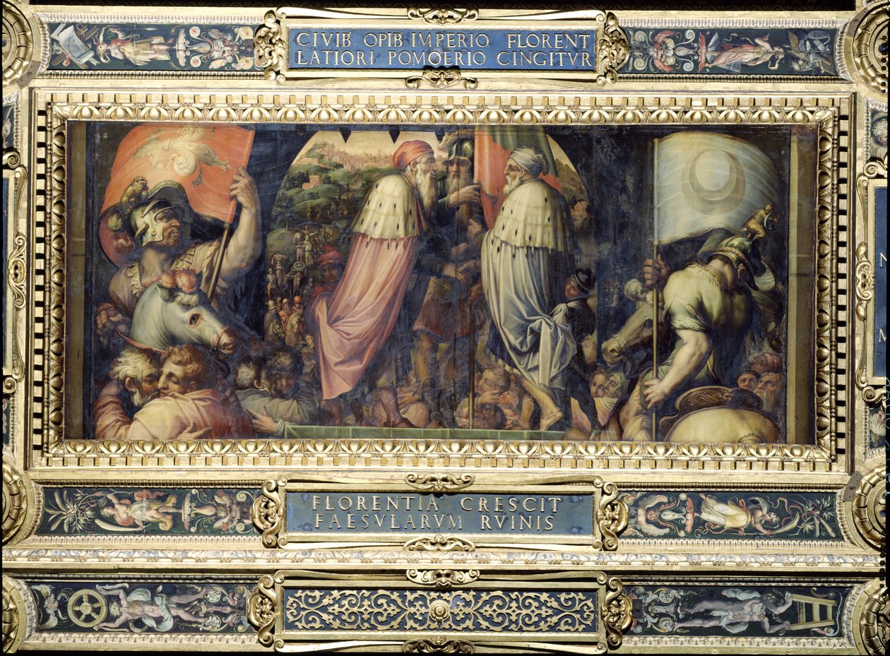 A União de Florença e Fiesole do teto do Salone dei Cinquecento, 1565 (painel) de Giorgio Vasari