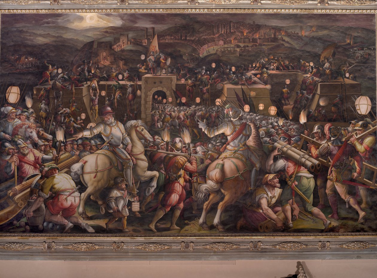A tomada da fortaleza perto de Porta Camollia em Siena de Giorgio Vasari