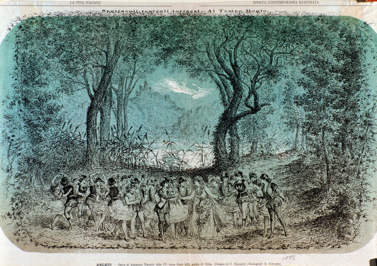 Ilustração para a cena da loucura de Ofélia em Hamlet por Ambroise Thomas de Giorgio Dalsani