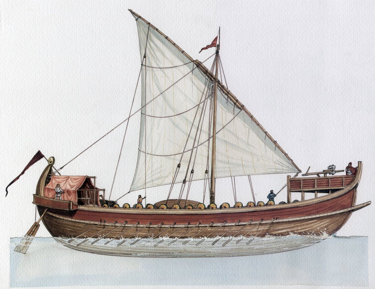 Império Bizantino: reconstrução de um dromon, navio de guerra, século IX-XI. de Giorgio Albertini
